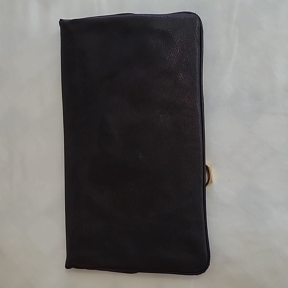 Zac Pozen Italian Black Leather Clutch with Gold Tone Hardware Unique Clasp - Picture 9 of 11